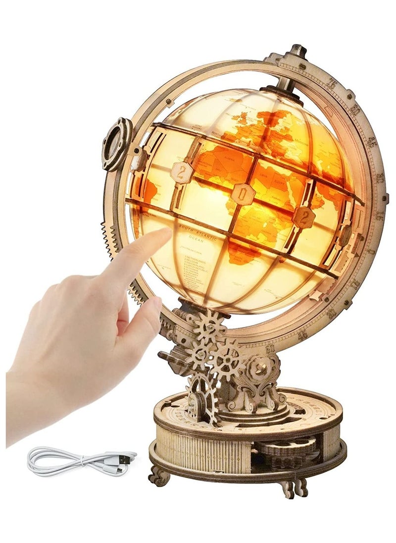 Generic - 3D Wooden Globe Puzzle for Adults - Illuminated Wood Block Puzzle with LED - Model Building Kit - Gift for Birthday or Father's Day - Image 1