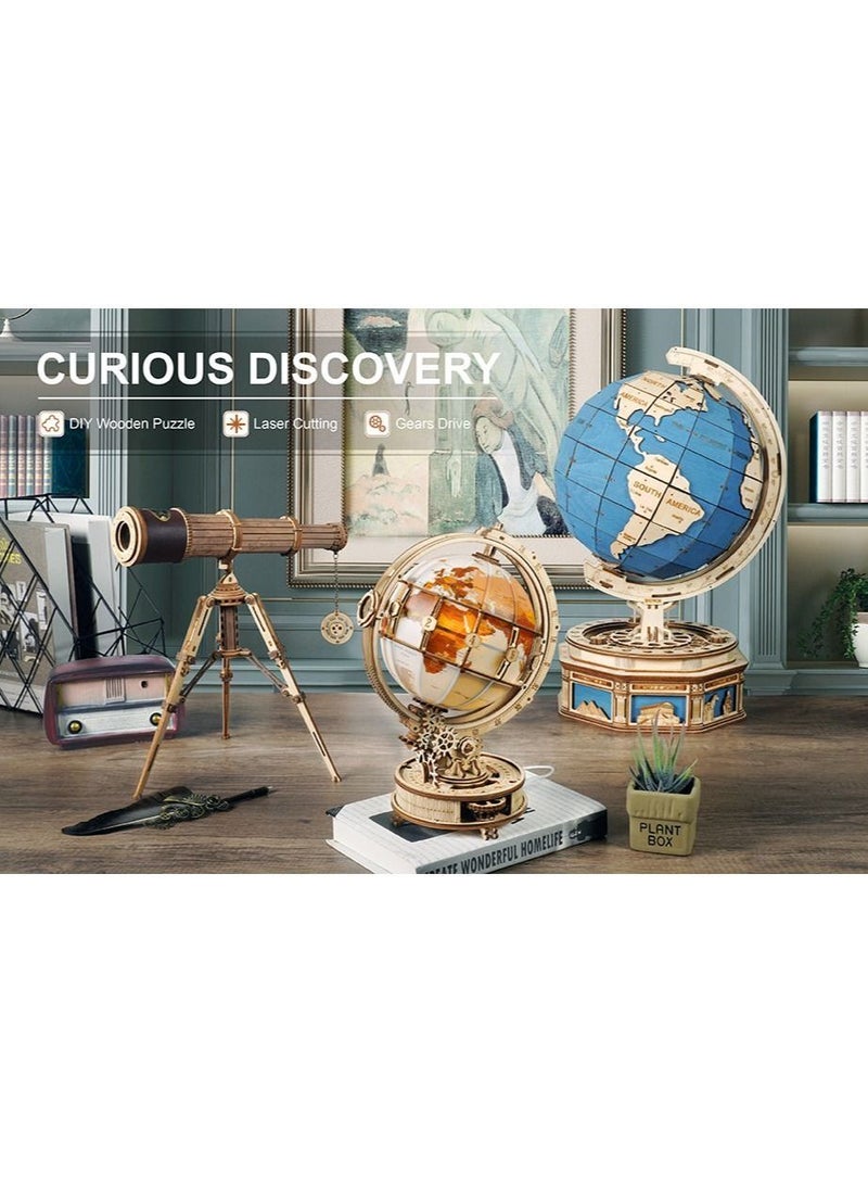 Generic - 3D Wooden Globe Puzzle for Adults - Illuminated Wood Block Puzzle with LED - Model Building Kit - Gift for Birthday or Father's Day - Image 1