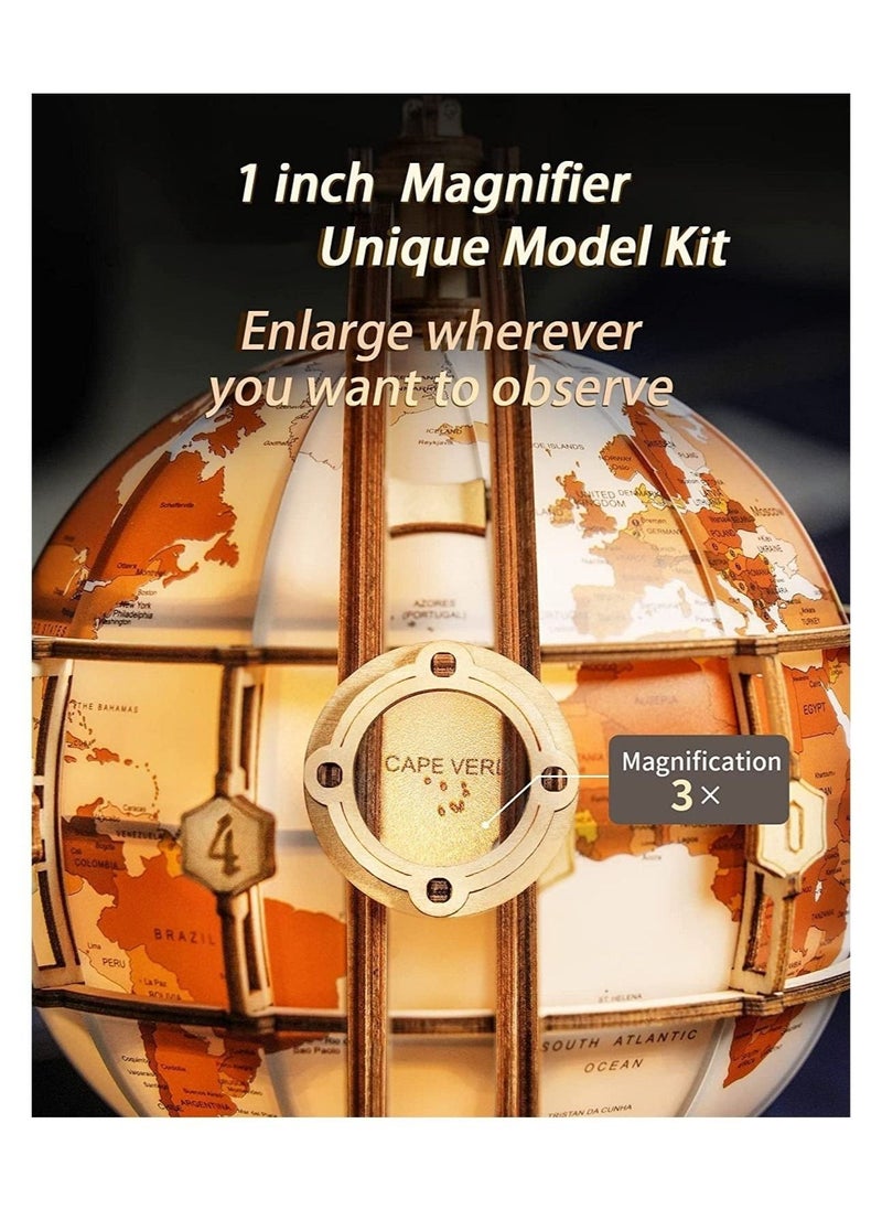 Generic - 3D Wooden Globe Puzzle for Adults - Illuminated Wood Block Puzzle with LED - Model Building Kit - Gift for Birthday or Father's Day - Image 1