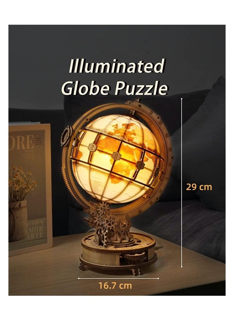 Generic - 3D Wooden Globe Puzzle for Adults - Illuminated Wood Block Puzzle with LED - Model Building Kit - Gift for Birthday or Father's Day - Image 1