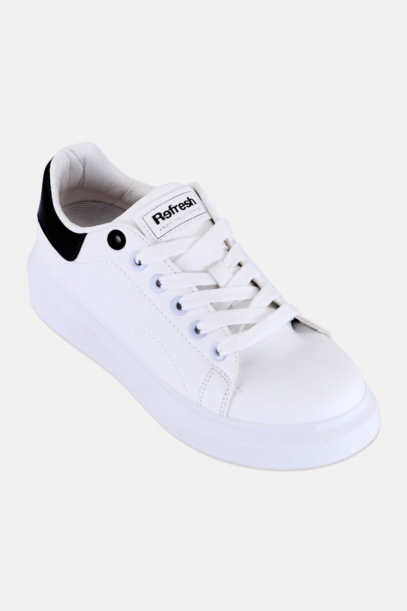 REFRESH Women Brand Logo Lace Up Casual Shoes, White - Image 1