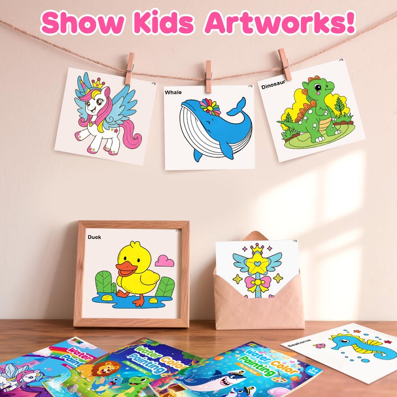 ZIZZ Paint with Water Coloring Books for Toddlers, 3PCS Watercolor Painting Set for Kids Ages 3-8, No-Mess Drawing Art Craft Toy Birthday Valentine's Day Gifts for Girls Boys - Princess, Forest, Sea - Image 5