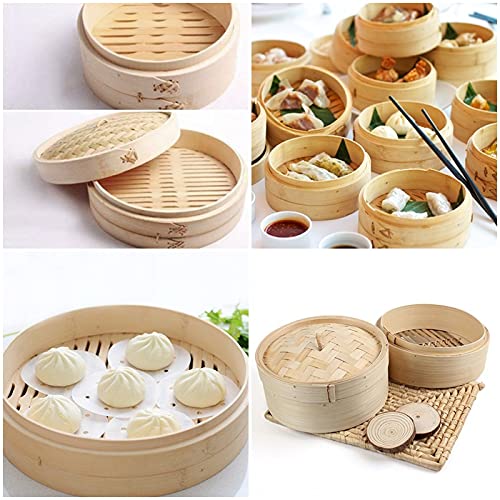 Kunya® Dimsum Basket Round Shape Momos/Dimsum/Wanton Steamer Bamboo Box - Great for Dim Sum, Buns, Dumplings, Vegetables, Fish - Beige (6 Inch) - Image 1