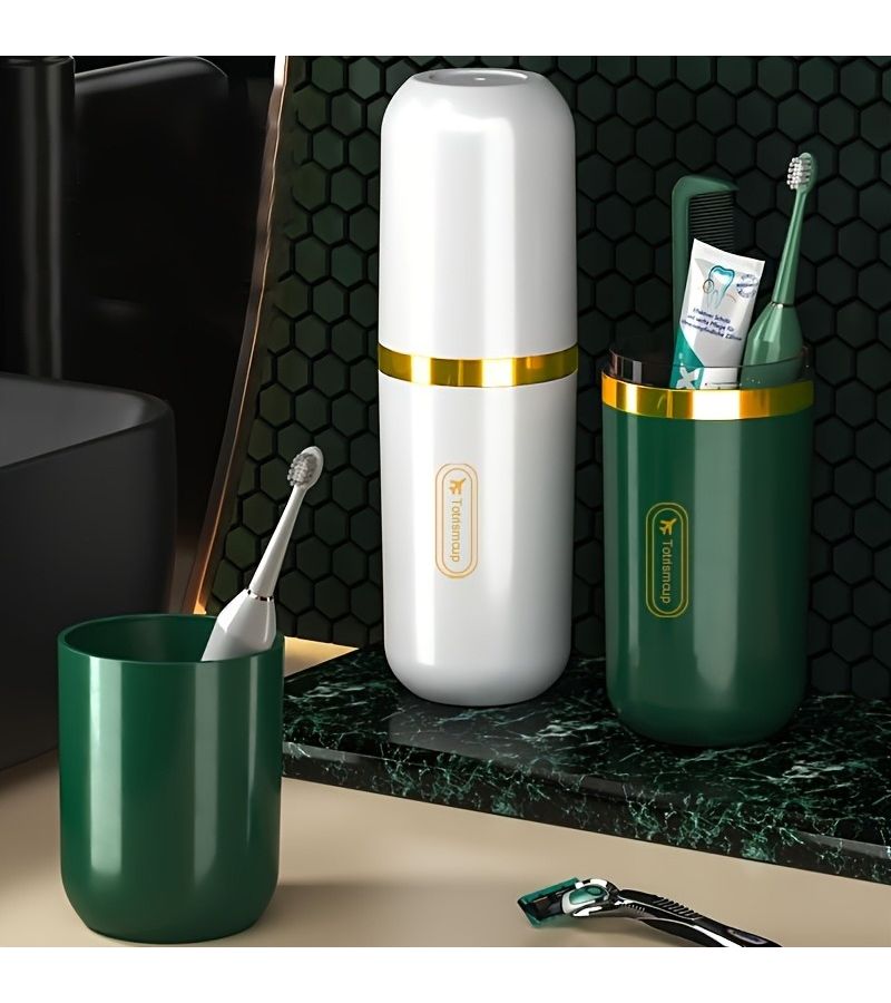 2pcs Portable Travel Toothbrush and Toothpaste Kit Blue Green for Family Outdoor - Image 2