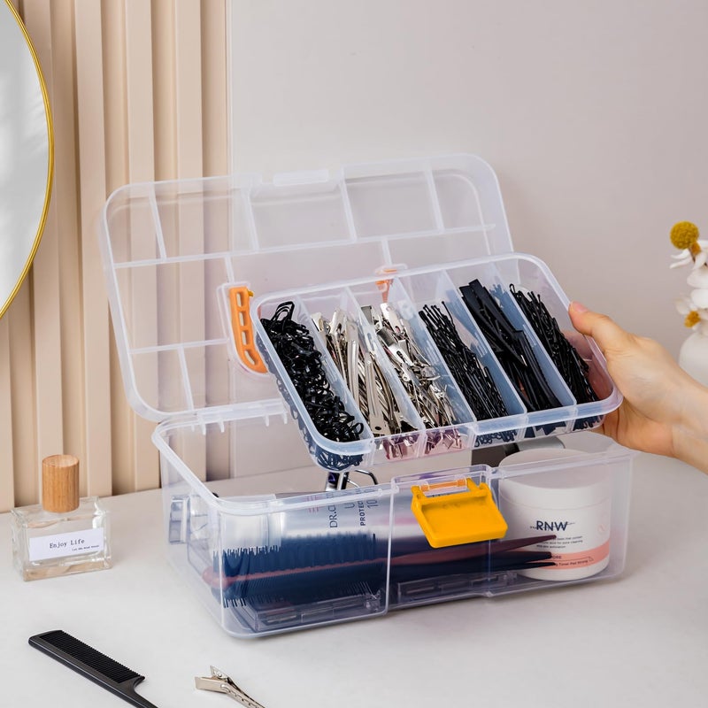 Vidifor Plastic Clear Portable Handled Storage Box with Adjustable Dividers Art Supply Organizer Multipurpose Home Utility Box for Craft, Sewing, Medicine, Makeup, Office Supplies (L, Clear) - Image 2