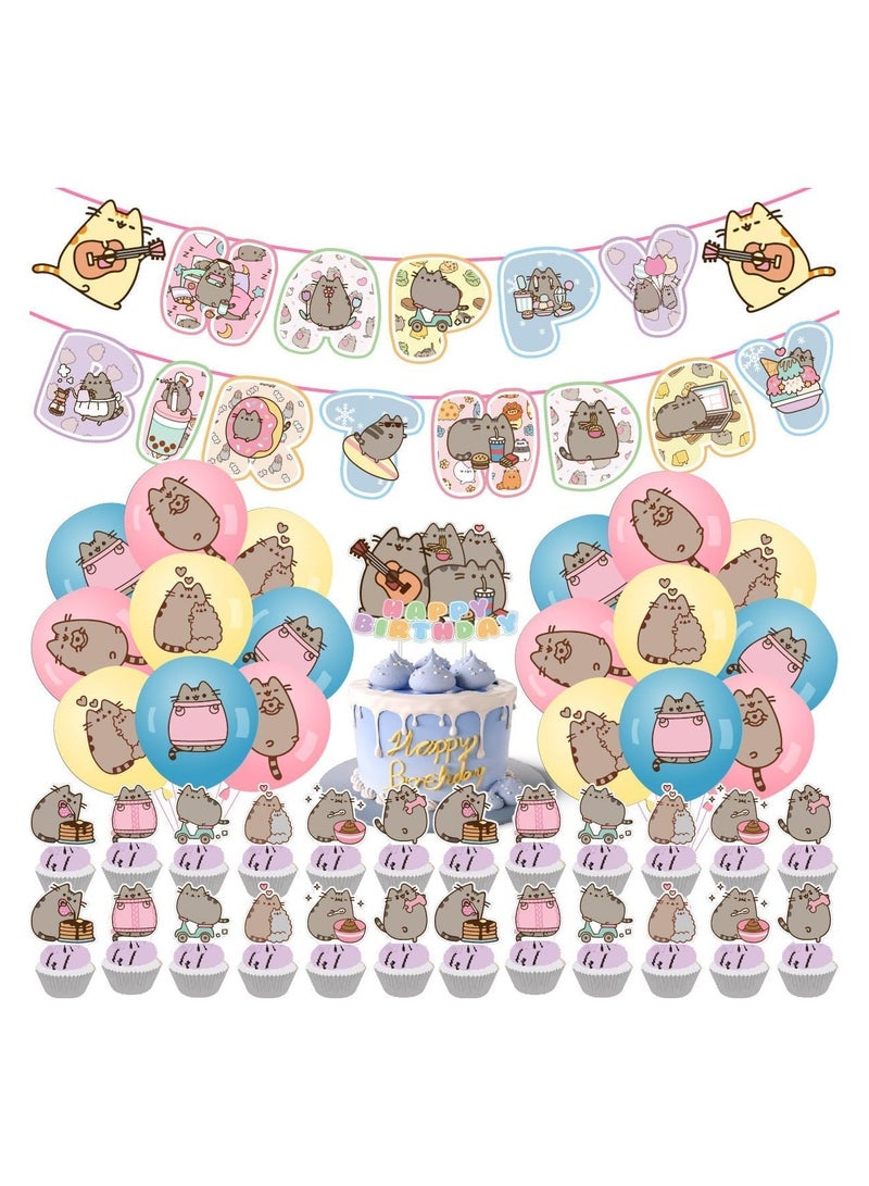 عام مجموعة ديكور حفلات قطط لطيفة (44 قطعة) — تشمل لافتات و بالونات وزينة للكعك/الكب كيك ودوامات معلقة، مثالية لأعياد الميلاد والحفلات ذات الطابع الحيواني الأليف. - Image 1