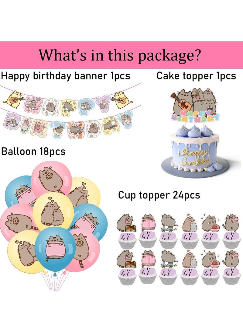 عام مجموعة ديكور حفلات قطط لطيفة (44 قطعة) — تشمل لافتات و بالونات وزينة للكعك/الكب كيك ودوامات معلقة، مثالية لأعياد الميلاد والحفلات ذات الطابع الحيواني الأليف. - Image 3
