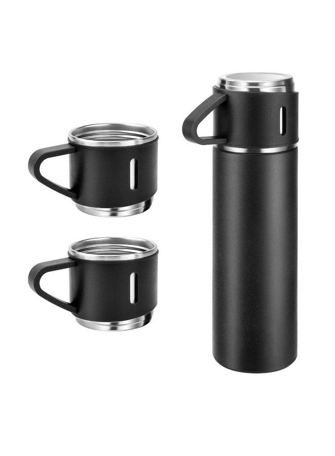Kitchen Bloom Stainless Steel Vacuum Insulated Bottle Water Flask Gift Set With Two Cups Hot & Cold | Diwali Gifts For Employees | Corporate Gift Items | Vacuum Flast Set With 2 Mugs (Black), 500 Ml - Image 2