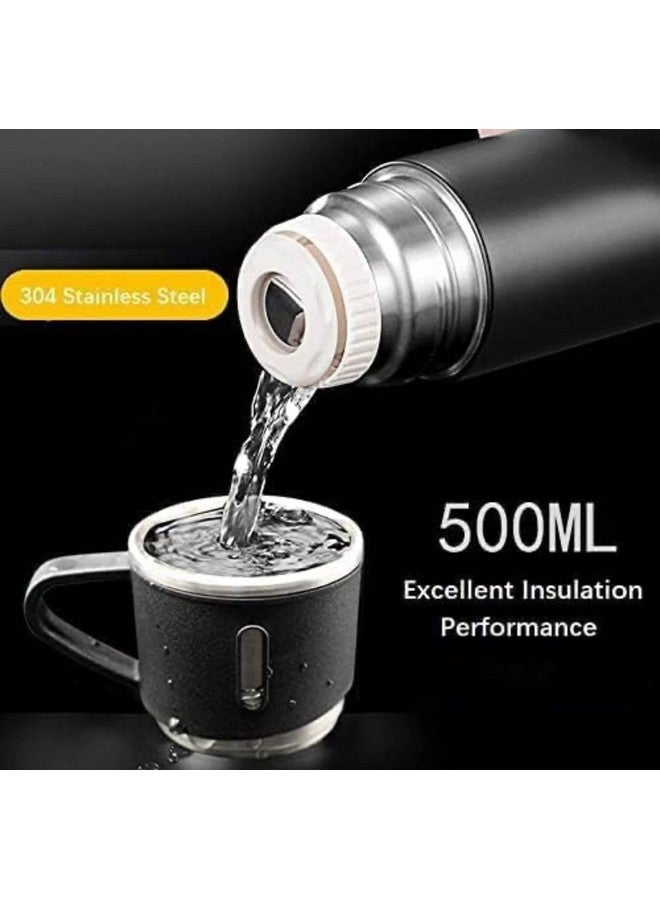 Kitchen Bloom Stainless Steel Vacuum Insulated Bottle Water Flask Gift Set With Two Cups Hot & Cold | Diwali Gifts For Employees | Corporate Gift Items | Vacuum Flast Set With 2 Mugs (Black), 500 Ml - Image 4