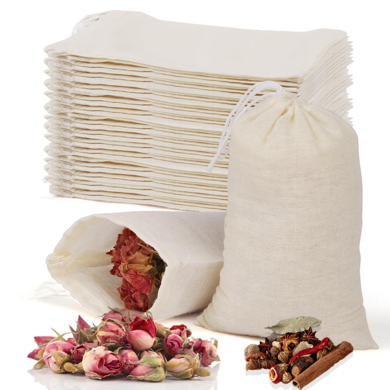 Hoiny 60 Pcs Empty Spice Bags for Cooking Soup, 3x4 In Natural Muslin Drawstring Bag, Reusable Tea Bags for Loose Tea, Small Cheese Cloth Cotton Bag for Straining, Unbleached Cheesecloth Herb Sachet Bag - Image 1