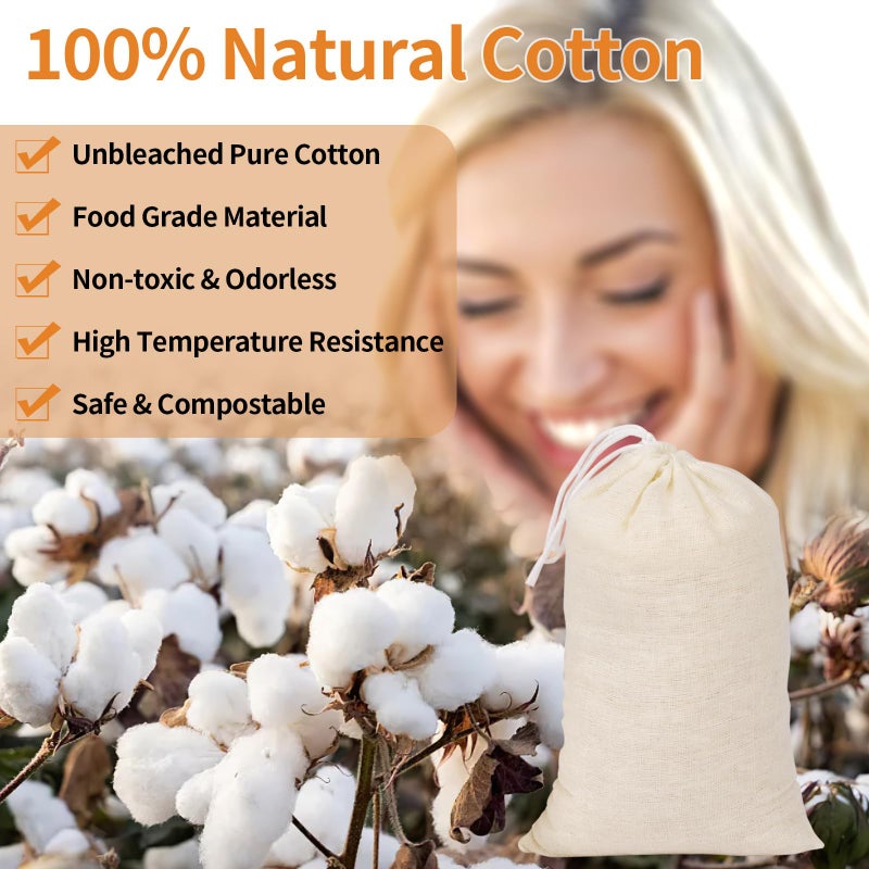 Hoiny 60 Pcs Empty Spice Bags for Cooking Soup, 3x4 In Natural Muslin Drawstring Bag, Reusable Tea Bags for Loose Tea, Small Cheese Cloth Cotton Bag for Straining, Unbleached Cheesecloth Herb Sachet Bag - Image 3