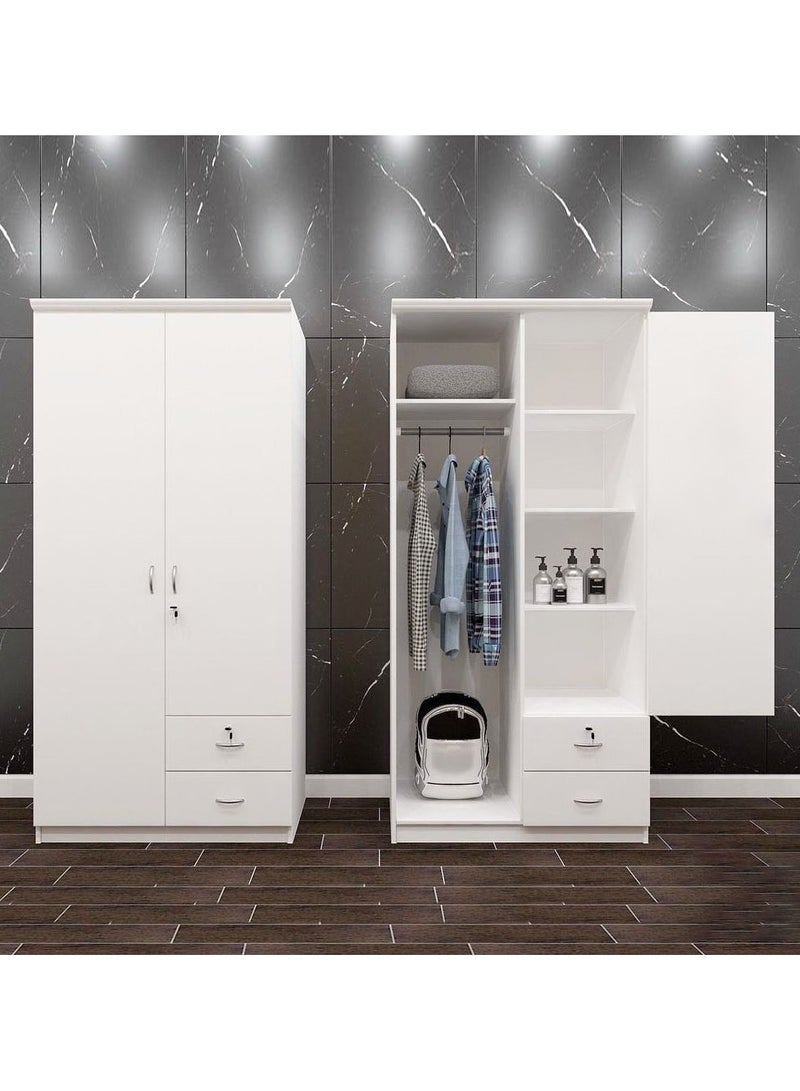 SILA 2 Lockable Door With 2 Drawers Stylish Wooden Wardrobe Cabinet,Cupboard Of Engineered Wood Perfect Heavy Duty Color White  - Image 1