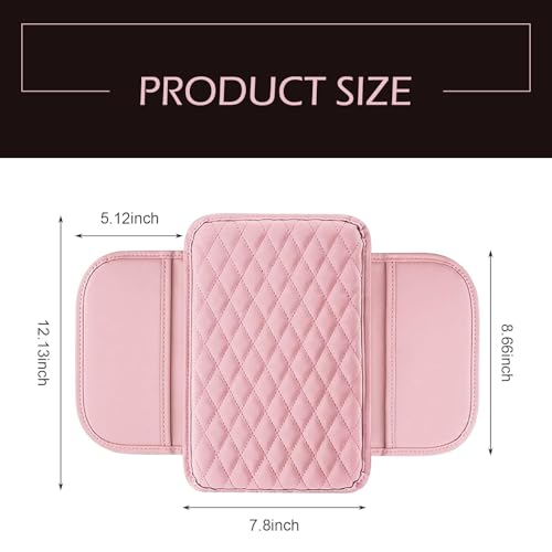 Hugwits Car Center Console Cover Waterproof Leather Car Armrest Cover Cushion with Side Storage Pockets Upgraded Vehicle Armrest Storage Box Universal for SUV Sedan Truck Pink - Image 3