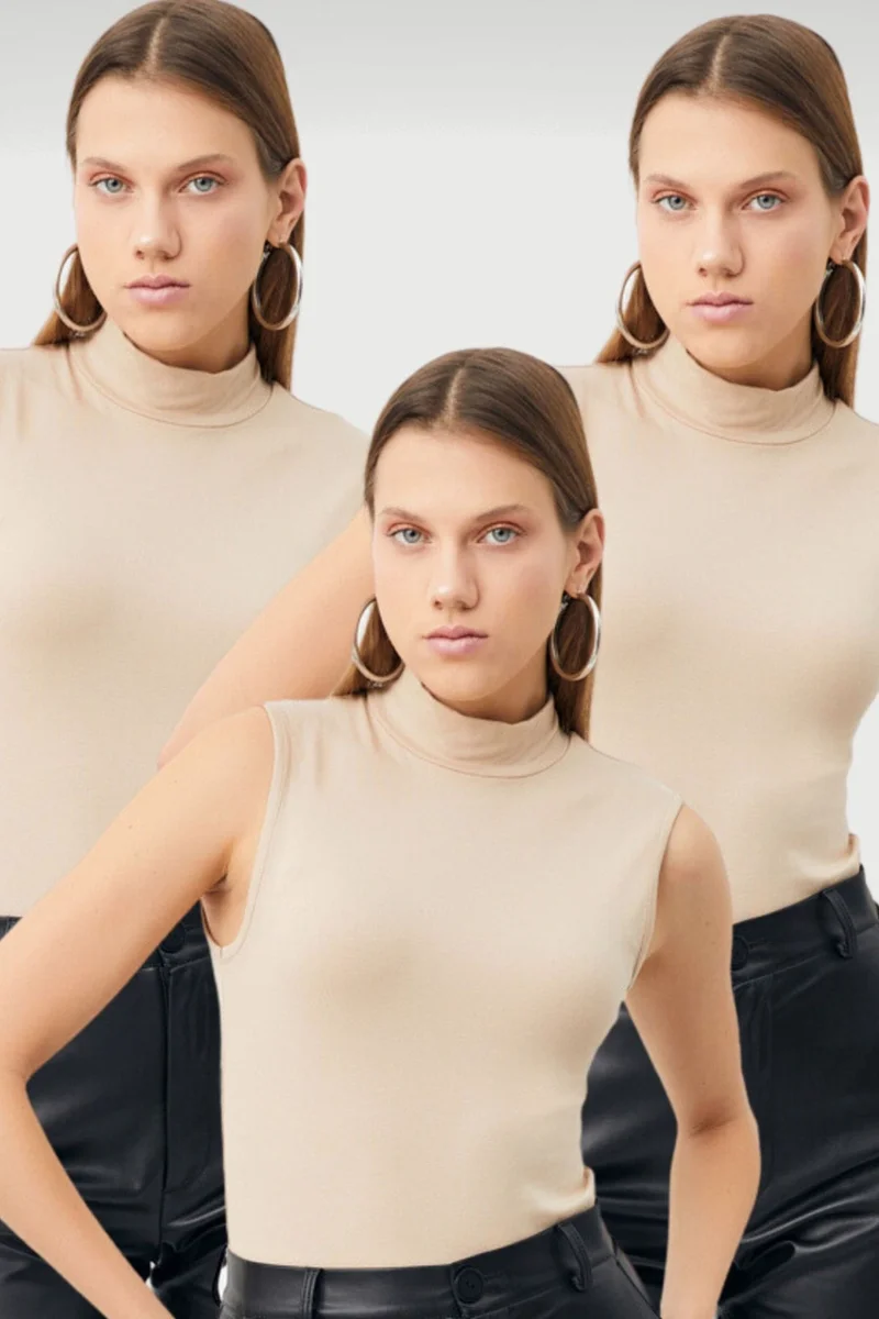 بيبانتولون BIPANTOLON Women's 3-Pack Ribbed Half Turtleneck Bodysuits