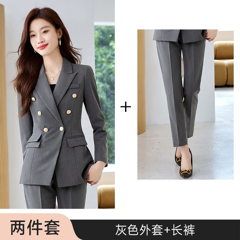 Grey Suit suit Womens 2024 New Autumn and Winter Elegant Work Clothes Professional Dress Autumn Casual Suit Jacket Gray jacket + trousers 