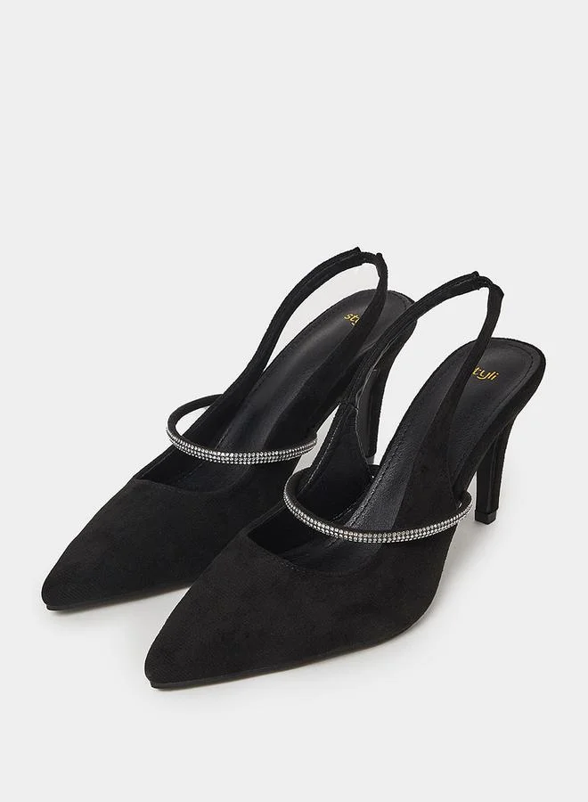 Styli Rhinestone Detail Quarter Strap Pumps