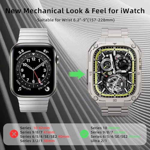 PanPinnacle Casual Stainless Steel Watch Case with Band Compatible with Apple Watch Series 11 10 46mm Band for Men,Metal Protective Bumper Cover iwatch Band with Strap,Titanium - Image 3
