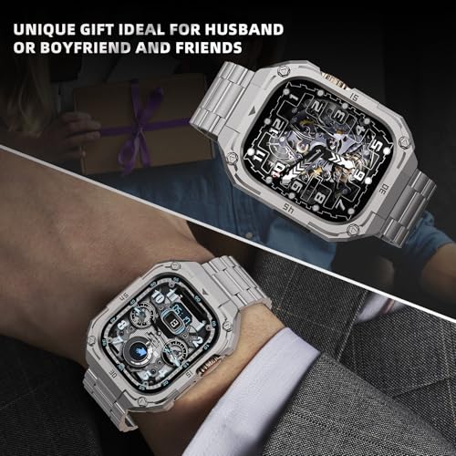 PanPinnacle Casual Stainless Steel Watch Case with Band Compatible with Apple Watch Series 11 10 46mm Band for Men,Metal Protective Bumper Cover iwatch Band with Strap,Titanium - Image 5