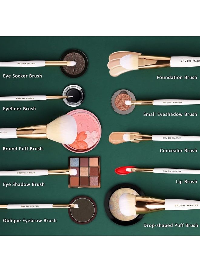 Brush Master Makeup Brushes Set 10Pcs Professional Kabuki Foundation Eyeshadow Blush Blending Lip Full Face Cosmetic Kit W/Makeup Brush Set with Holder - Image 1