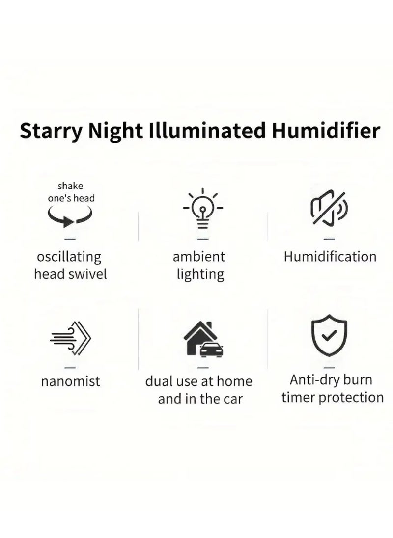 DIGI CORE - Humidifiers For Bedroom With Night Light Cool Mist Humidifier For Home And Car Star Projector Galaxy Night Light Aroma Diffuser 280ML Rotating Head With Multimodes Operated With Light White/Clear - Image 1