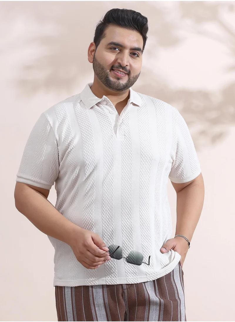 انستافاب بلس Instafab Plus Men's Daisy White Bi-Panel Polo T-Shirt For Casual Wear | Polo Neck | Short Cuffed Sleeves | Half-Button Closure | Plus Size T-Shirt Crafted With Comfort Fit For Everyday Wear