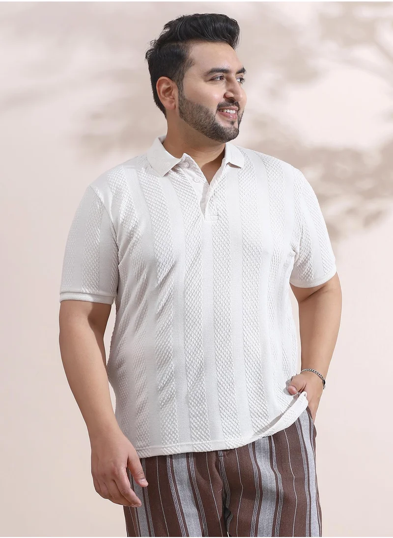 انستافاب بلس Instafab Plus Men's Daisy White Bi-Panel Polo T-Shirt For Casual Wear | Polo Neck | Short Cuffed Sleeves | Half-Button Closure | Plus Size T-Shirt Crafted With Comfort Fit For Everyday Wear