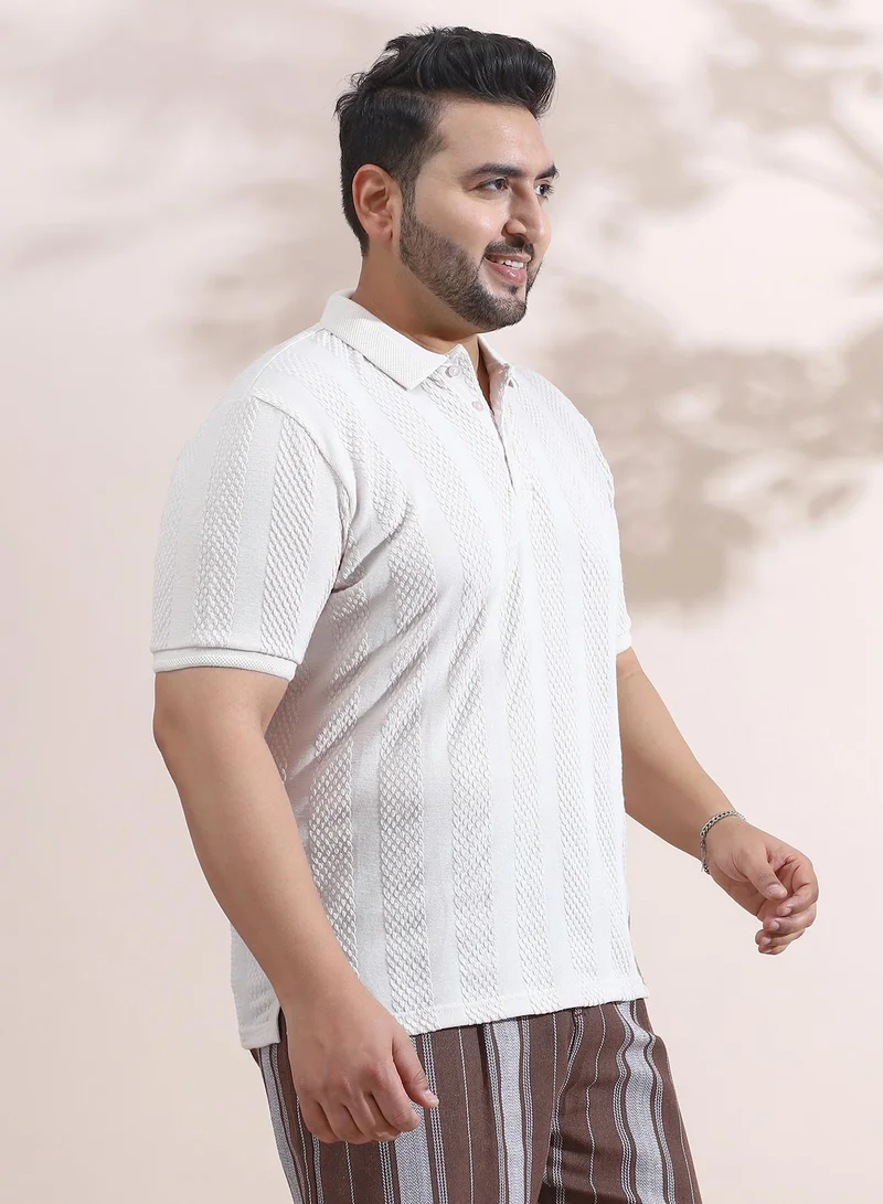 Instafab Plus Instafab Plus Men's Daisy White Bi-Panel Polo T-Shirt For Casual Wear | Polo Neck | Short Cuffed Sleeves | Half-Button Closure | Plus Size T-Shirt Crafted With Comfort Fit For Everyday Wear