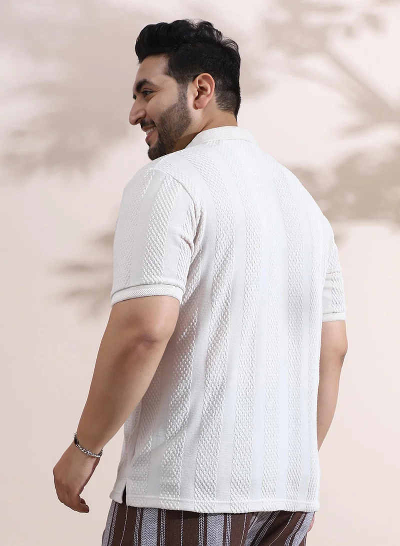 Instafab Plus Instafab Plus Men's Daisy White Bi-Panel Polo T-Shirt For Casual Wear | Polo Neck | Short Cuffed Sleeves | Half-Button Closure | Plus Size T-Shirt Crafted With Comfort Fit For Everyday Wear