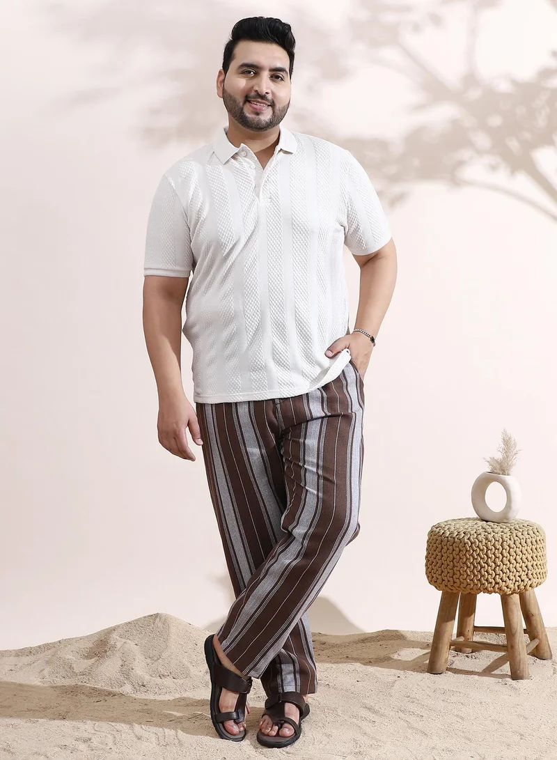 Instafab Plus Instafab Plus Men's Daisy White Bi-Panel Polo T-Shirt For Casual Wear | Polo Neck | Short Cuffed Sleeves | Half-Button Closure | Plus Size T-Shirt Crafted With Comfort Fit For Everyday Wear