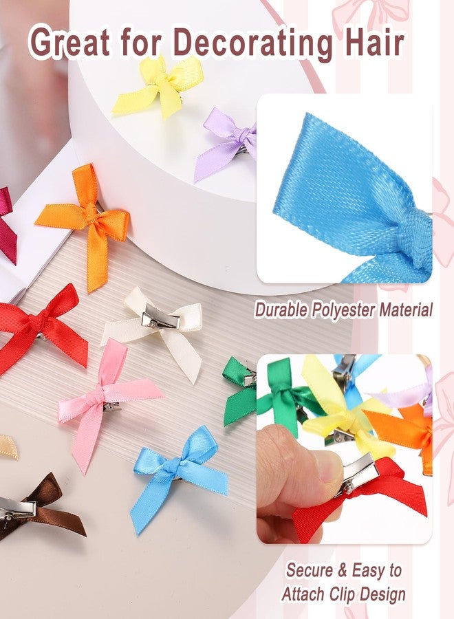 MECCANIXITY Mini Bow Hair Clip Small Cute Bowknot Ribbon Colorful Satin Tiny Bows Clips Pins Barrettes Hair Accessories for Girls Women Girlfriend(Pack of 50, Blue) - Image 3