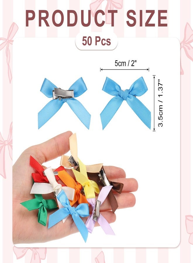 MECCANIXITY Mini Bow Hair Clip Small Cute Bowknot Ribbon Colorful Satin Tiny Bows Clips Pins Barrettes Hair Accessories for Girls Women Girlfriend(Pack of 50, Blue) - Image 2