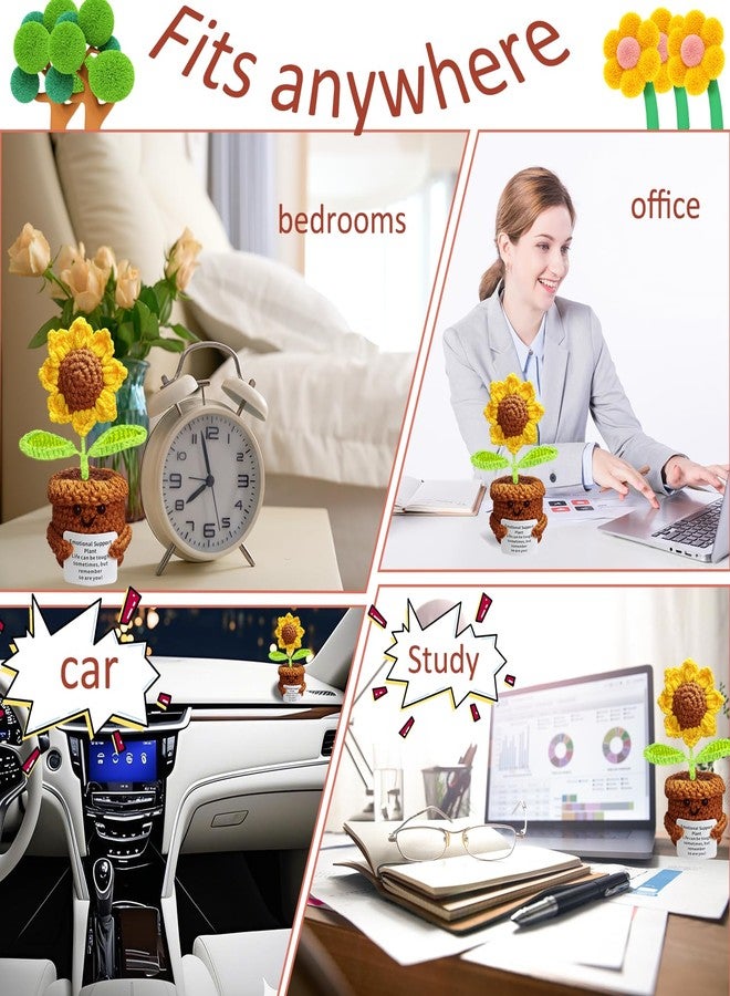 دمية زهرة عباد الشمس المصنوعة بالكروشيه مع بطاقة ملهمة، هدية رائعة لدعم المشاعر، مصنوعة يدويًا، هدية مثالية للمراهقين، الأصدقاء، زملاء العمل، الطلاب، المعلمين، الأمهات، ديكور مكتبي - Image 4