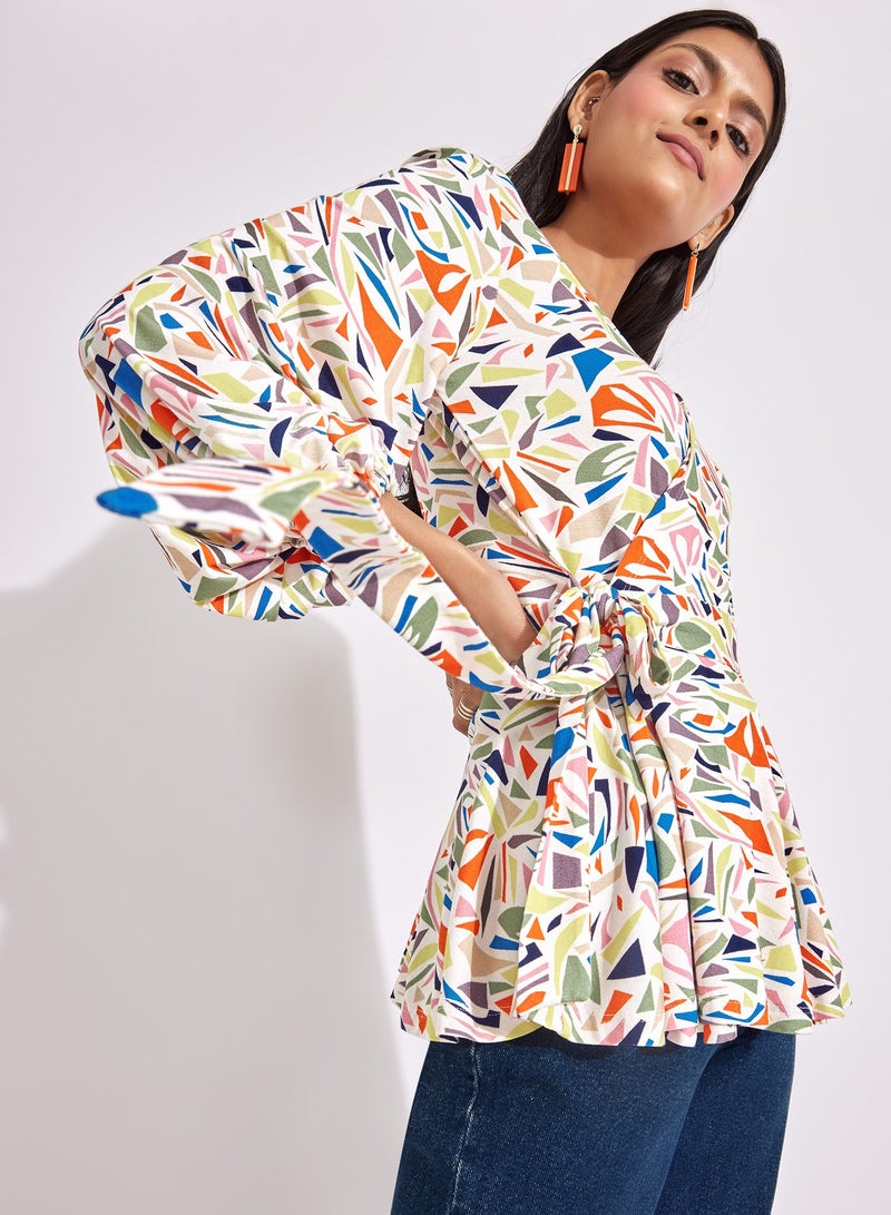 The Label Life Multicolor Printed Wrap Top with Waist Tie - Image 2
