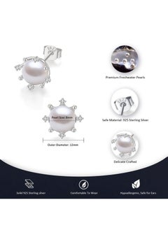 Yami Freshwater Pearl Stud Earrings For Women - 8Mm Cultured Pearls With 925 Sterling Silver & Cubic Zirconia Diamonds - Hypoallergenic Silver Earrings - Elegant Jewelry Gift For Her  - Image 5