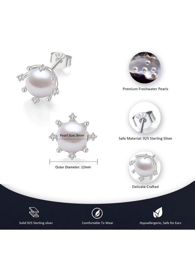 Yami أقراط لؤلؤ المياه العذبة للنساء - لؤلؤ مزروع 8 مم مع فضة استرلينية 925 وألماس زركون مكعب - أقراط فضية مضادة للحساسية - هدية مجوهرات أنيقة لها - Image 5