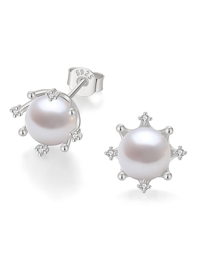 Yami أقراط لؤلؤ المياه العذبة للنساء - لؤلؤ مزروع 8 مم مع فضة استرلينية 925 وألماس زركون مكعب - أقراط فضية مضادة للحساسية - هدية مجوهرات أنيقة لها - Image 1