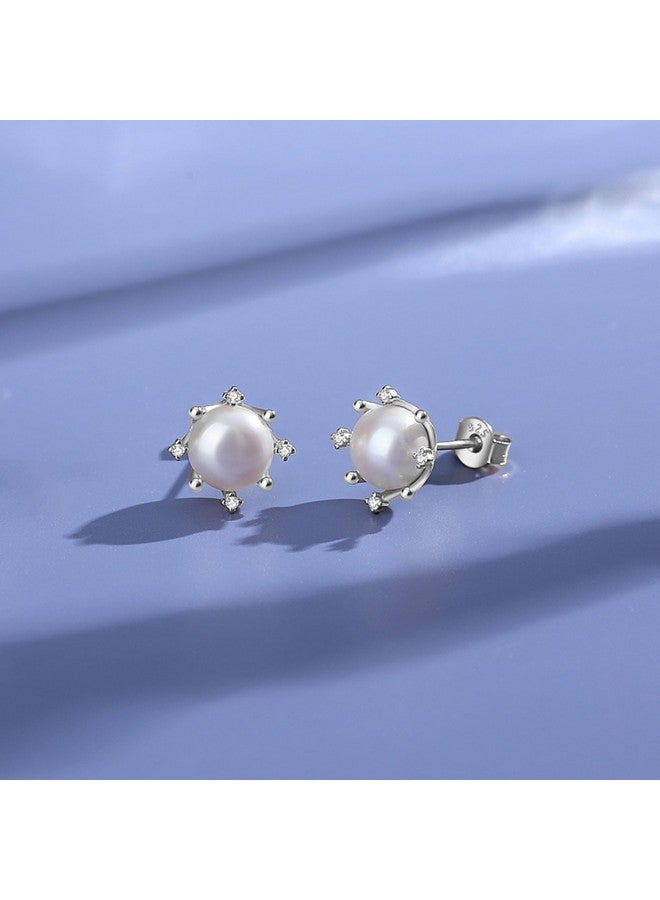 Yami أقراط لؤلؤ المياه العذبة للنساء - لؤلؤ مزروع 8 مم مع فضة استرلينية 925 وألماس زركون مكعب - أقراط فضية مضادة للحساسية - هدية مجوهرات أنيقة لها - Image 4