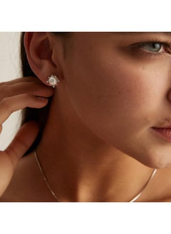 Yami Freshwater Pearl Stud Earrings For Women - 8Mm Cultured Pearls With 925 Sterling Silver & Cubic Zirconia Diamonds - Hypoallergenic Silver Earrings - Elegant Jewelry Gift For Her  - Image 2
