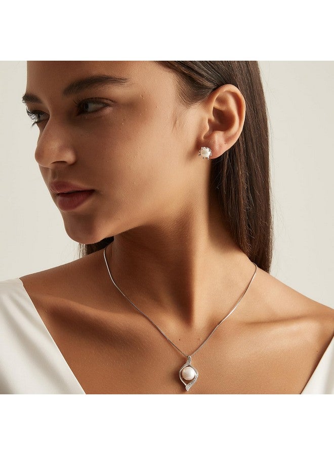 Yami أقراط لؤلؤ المياه العذبة للنساء - لؤلؤ مزروع 8 مم مع فضة استرلينية 925 وألماس زركون مكعب - أقراط فضية مضادة للحساسية - هدية مجوهرات أنيقة لها - Image 3