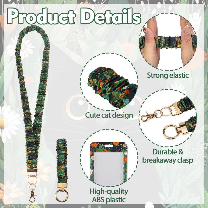 Nlicrst Scrunchie Lanyard Breakaway with ID Badge Holder - Cute Cat Style Stretchy Lanyards with ID Badges Wristlet Keychain Key Rings Set for Women Teachers Nurse Gifts, Work, School, Conference - Image 3