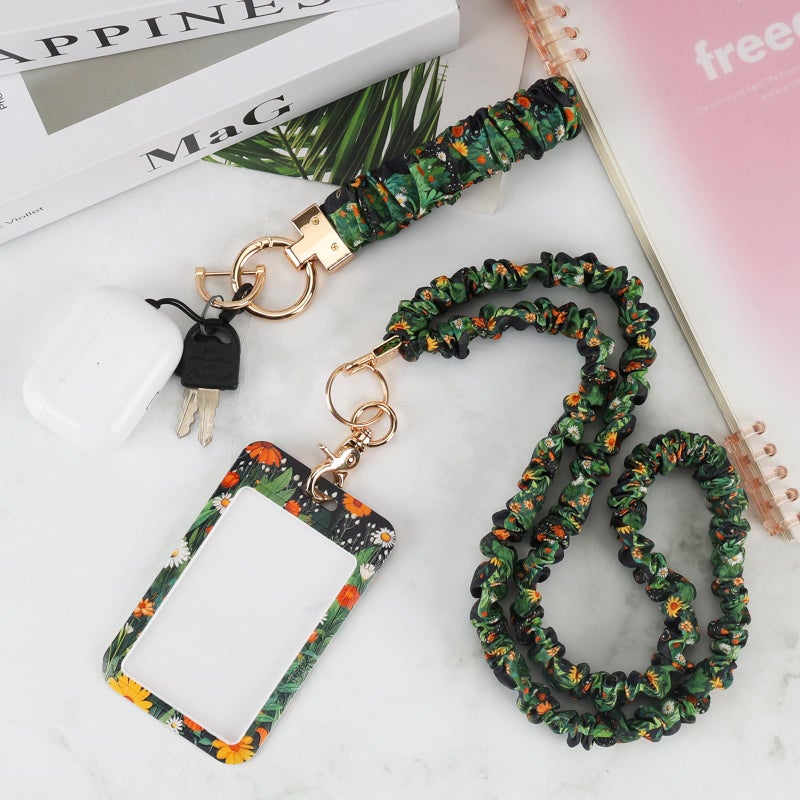 Nlicrst Scrunchie Lanyard Breakaway with ID Badge Holder - Cute Cat Style Stretchy Lanyards with ID Badges Wristlet Keychain Key Rings Set for Women Teachers Nurse Gifts, Work, School, Conference - Image 5