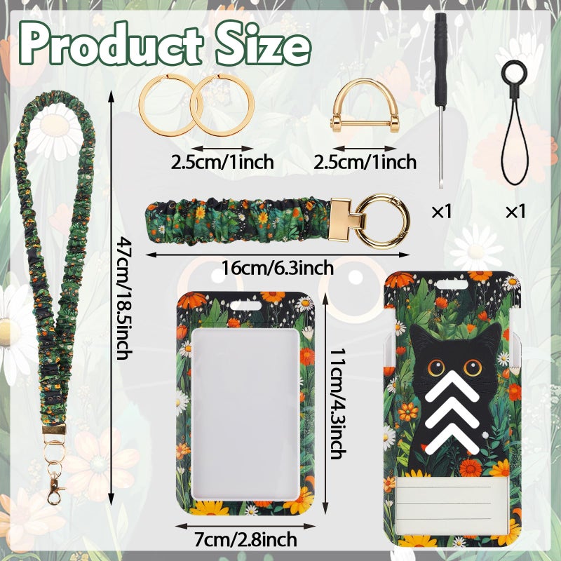 Nlicrst Scrunchie Lanyard Breakaway with ID Badge Holder - Cute Cat Style Stretchy Lanyards with ID Badges Wristlet Keychain Key Rings Set for Women Teachers Nurse Gifts, Work, School, Conference - Image 2