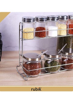 Spice Rack Condiment Glass Jar Seasoning Bottles Stainless Steel Rack Storage Organization for Kitchen (5+3pcs/set) - pzsku/ZF9DC04462AD6F84F8331Z/45/_/1629792377/d7232368-e4d5-4e36-9768-f6fe5ce50308