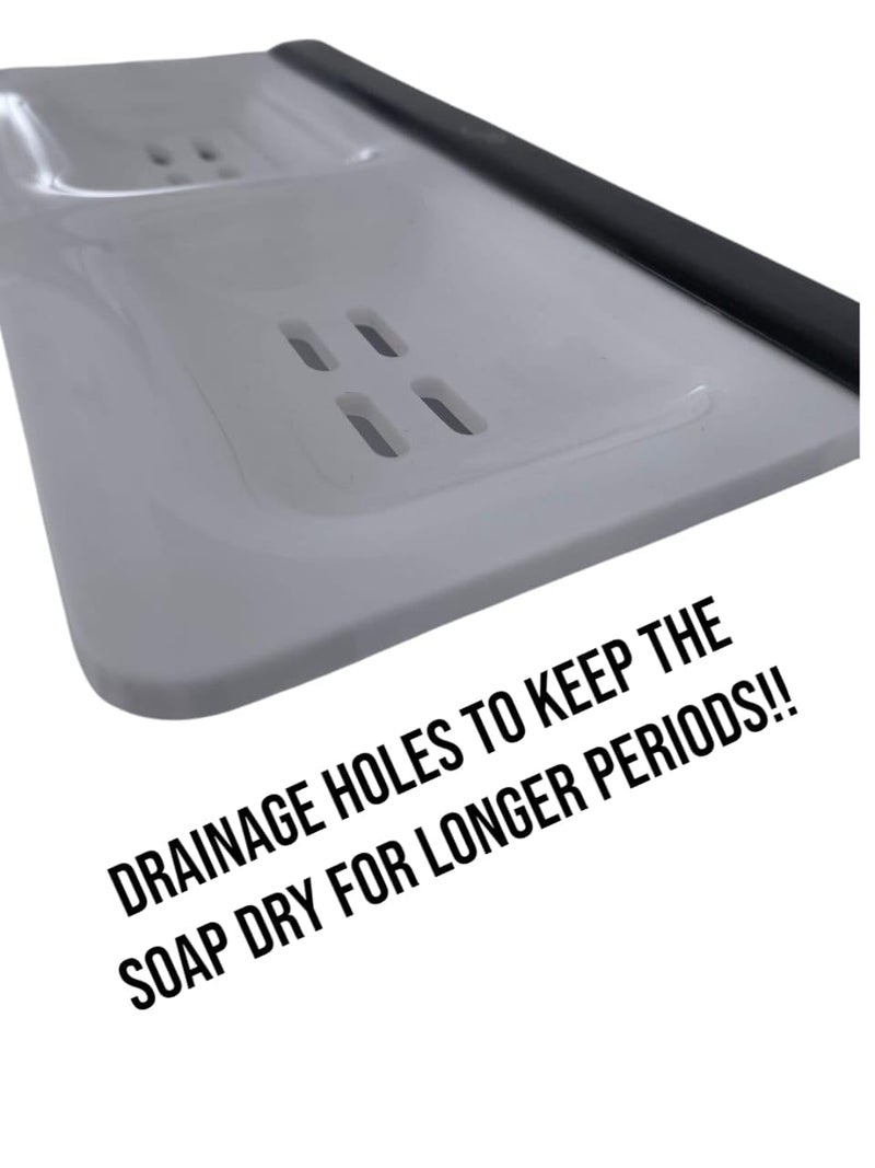 JTJ Acrylic Heavy Square Double Soap Dish for Bathroom | Durable Soap Stands for Bathroom & Kitchen |Soap Case Holder with Wall Mounted (White) - Image 3