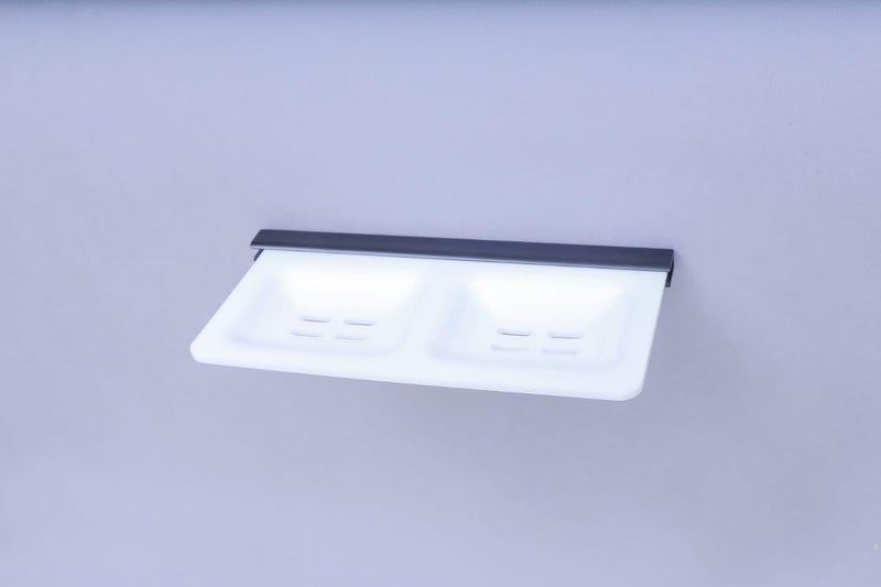 JTJ Acrylic Heavy Square Double Soap Dish for Bathroom | Durable Soap Stands for Bathroom & Kitchen |Soap Case Holder with Wall Mounted (White) - Image 4