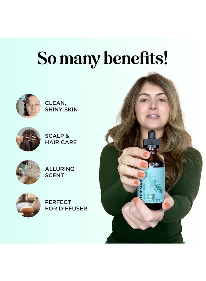 Maple Holistics Pure Rosemary Essential Oil With Dropper - Undiluted Rosemary Oil For Hair Skin And Nails And Refreshing Aromatherapy Oil For Diffusers - Rosemary Essential Oil For Cleansing Dry Scalp Care 4Oz - Image 3