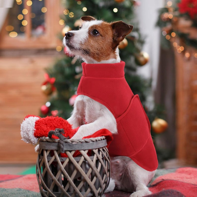 Queenmore Soft Fleece Dog Jacket, Warm Winter Dog Clothes with Leash Hole, Dachshund Sweater for Small Dogs Cats Boy or Girl (Red, S) - Image 5
