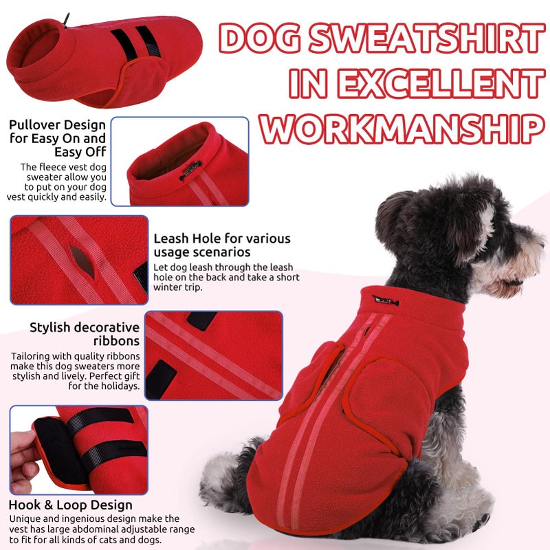 Queenmore Soft Fleece Dog Jacket, Warm Winter Dog Clothes with Leash Hole, Dachshund Sweater for Small Dogs Cats Boy or Girl (Red, S) - Image 3