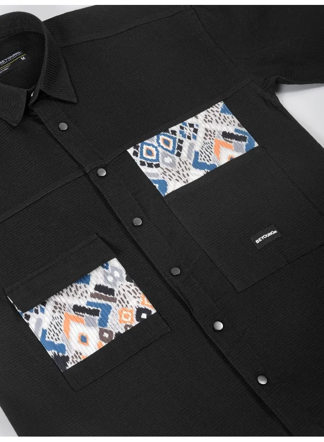 بيونغ Black Waffle Casual Shirt for Men