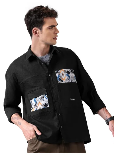 بيونغ Black Waffle Casual Shirt for Men